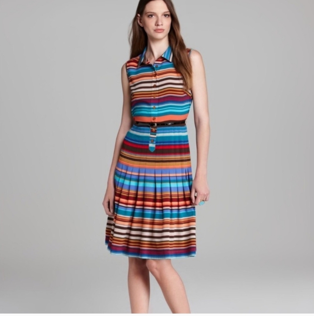 Calvin Klein Multicolor Rainbow Striped Sleeveless Shirt Dress - Size 2
